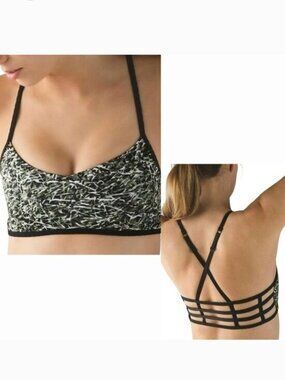 NWOT Lululemon Desert Olive Green Black Ripple Hot Spell Cage Sports Bra- Sz 10‎